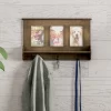 Wall Shelf And Picture Collage With Ledge And 3 Hanging Hooks- Photo Frame Decor Shelving With Rustic Wood Look, Holds 4x6 Pictures By Hastings Home