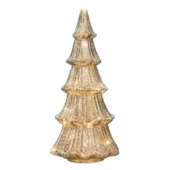 Faux Pre-Lit LED Mercury Glass Christmas Tree Decorative Holiday Scene Props Silver - Haute Décor