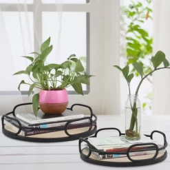 2pc Modern Round Wood And Metal Serving Tray Set Brown - Stonebriar Collection -Art Wall Deals Store GUEST a5f35913 9124 46e9 aa37 a7626c8d9a87