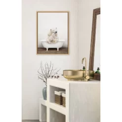 18" X 24" Sylvie Mother Baby Polar Bear Bath Framed Canvas By Amy Peterson Natural - Kate & Laurel All Things Decor -Art Wall Deals Store GUEST a65fa67c 2f87 437d 9695 d22c07ee649d