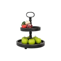 2 Tier 15" X 18.5" Distressed Wood Tray With Metal Handle Black - Storied Home -Art Wall Deals Store GUEST a672ebea 9864 4465 8adc b4a4bab7ae5b