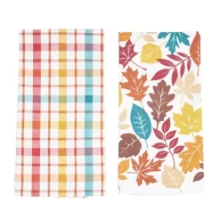 C&F Home Fall Leaves & Plaid Printed & Woven Kitchen Towel Set Of 2