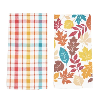 C&F Home Fall Leaves & Plaid Printed & Woven Kitchen Towel Set Of 2 1 C&F Home Fall Leaves & Plaid Printed & Woven Kitchen Towel Set Of 2