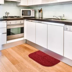 Farmlyn Creek Slip-Resistant Kitchen Floor Mat, Half Round Red Kitchen Rug With Rubber Backing For Office, Sink, Laundry Room, Red, 18x30 In