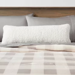 Oversized Oblong Traditional Cozy Faux Shearling Decorative Throw Pillow Cream - Threshold™