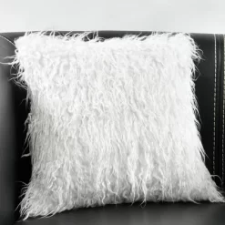 Luca Faux Fur Square Throw Pillow White - Lush Décor