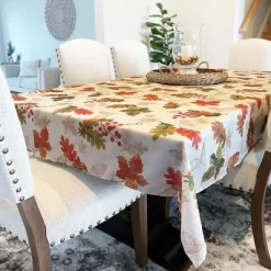 Swaying Leaves Allover Print Fall Tablecloth ~ Ivory - Elrene Home Fashions