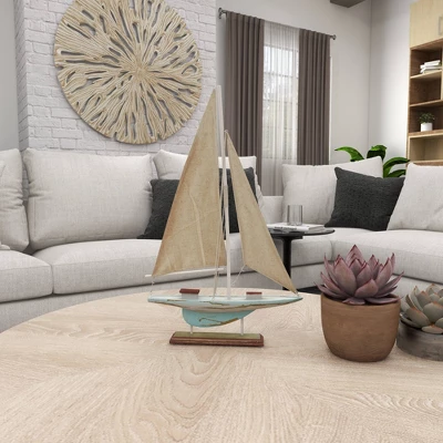 22" X 14" Decorative Coastal Pine Wood And Linen Sailing Boat Sculpture - Olivia & May 13 22" X 14" Decorative Coastal Pine Wood And Linen Sailing Boat Sculpture - Olivia & May - Image 13