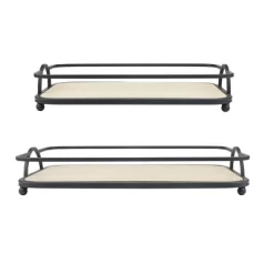 2pc Modern Rectangle Wood And Metal Serving Tray Set Brown - Stonebriar Collection