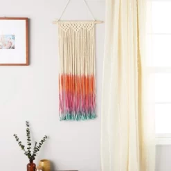 Okuna Outpost Rainbow Macrame Woven Wall Hanging For Bohemian Themed And Rustic Home Decor, 13 X 31 In.