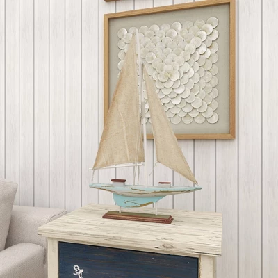 22" X 14" Decorative Coastal Pine Wood And Linen Sailing Boat Sculpture - Olivia & May 15 22" X 14" Decorative Coastal Pine Wood And Linen Sailing Boat Sculpture - Olivia & May - Image 15