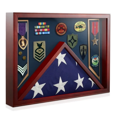 Reminded Military Shadow Box Display Case For Medals & Burial Flag - Solid Wood Cabinet With Velvet Insert 9 Reminded Military Shadow Box Display Case For Medals & Burial Flag - Solid Wood Cabinet With Velvet Insert - Image 9