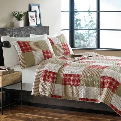 Eddie Bauer Camano Island Plaid Cotton Quilt Set - Red 1 Eddie Bauer Camano Island Plaid Cotton Quilt Set - Red