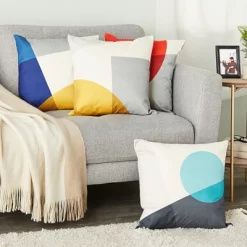 Okuna Outpost Set Of 4 Mid Century Modern Throw Pillow Covers, 18x18 Decorative Geometric Cases