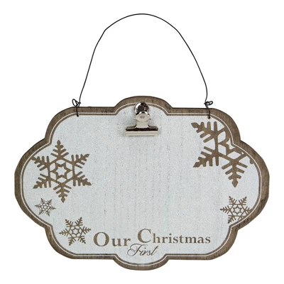 Melrose 9.5" "Our First Christmas" Wooden Picture Frame - Glittery White/Brown 1 Melrose 9.5" "Our First Christmas" Wooden Picture Frame - Glittery White/Brown