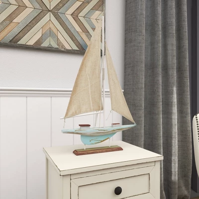22" X 14" Decorative Coastal Pine Wood And Linen Sailing Boat Sculpture - Olivia & May 14 22" X 14" Decorative Coastal Pine Wood And Linen Sailing Boat Sculpture - Olivia & May - Image 14