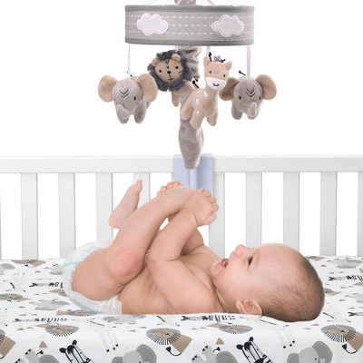 Lambs & Ivy Jungle Safari Musical Baby Crib Mobile - Gray, Beige, White, Animals 2 Lambs & Ivy Jungle Safari Musical Baby Crib Mobile - Gray, Beige, White, Animals - Image 2