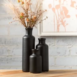 Sullivans Matte Black Set Of 3 Small Ceramic Bottle Vases 5"H, 7.5"H & 10"H Black -Art Wall Deals Store GUEST df51245c fa40 4e78 b8d4 c6e9f06d219f