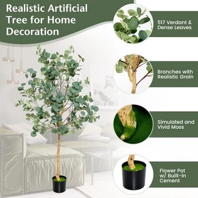 Costway 5.5FT Artificial Tree Fake Eucalyptus Tree For Living Room Office Home Decor 4 Costway 5.5FT Artificial Tree Fake Eucalyptus Tree For Living Room Office Home Decor - Image 4
