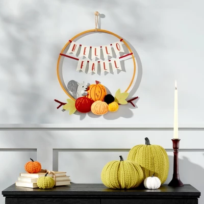 Harvest Pom Pom 'Hello Fall' Hoop Wreath - Hyde & EEK! Boutique™ 1 Harvest Pom Pom 'Hello Fall' Hoop Wreath - Hyde & EEK! Boutique™