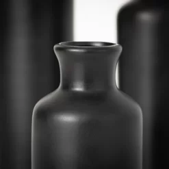 Sullivans Matte Black Set Of 3 Small Ceramic Bottle Vases 5"H, 7.5"H & 10"H Black