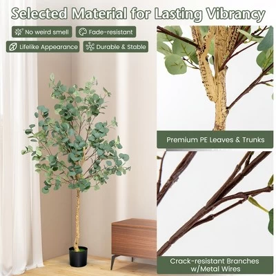Costway 5.5FT Artificial Tree Fake Eucalyptus Tree For Living Room Office Home Decor 7 Costway 5.5FT Artificial Tree Fake Eucalyptus Tree For Living Room Office Home Decor - Image 7