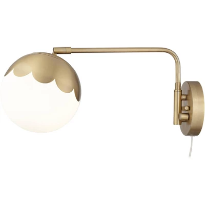 360 Lighting Kelowna Mid Century Modern Swing Arm Wall Lamp Brass Plug-in Light Fixture Globe Glass Shade For Bedroom Bedside Living Room Reading Home 6 360 Lighting Kelowna Mid Century Modern Swing Arm Wall Lamp Brass Plug-in Light Fixture Globe Glass Shade For Bedroom Bedside Living Room Reading Home - Image 6