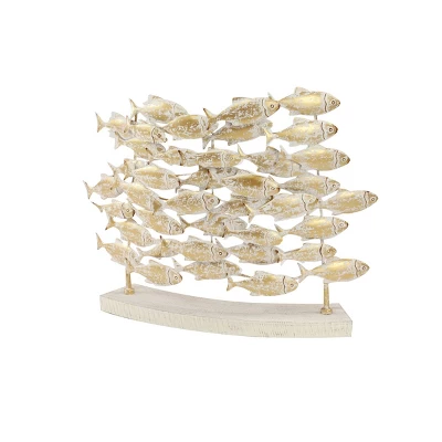 18" X 24" Decorative Coastal Style Carved Metal Fish Sculpture White/Gold - Olivia & May 2 18" X 24" Decorative Coastal Style Carved Metal Fish Sculpture White/Gold - Olivia & May - Image 2