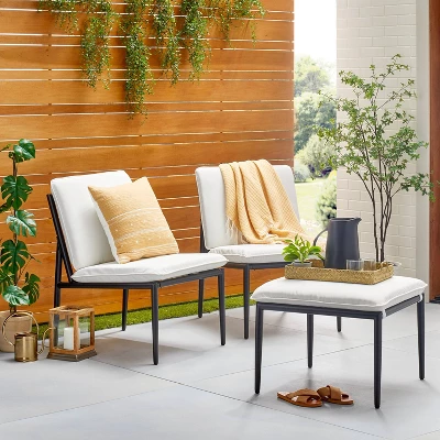 Cushioned Metal Outdoor Ottoman - Cream/Black - Hearth & Hand™ With Magnolia 1 Cushioned Metal Outdoor Ottoman - Cream/Black - Hearth & Hand™ With Magnolia