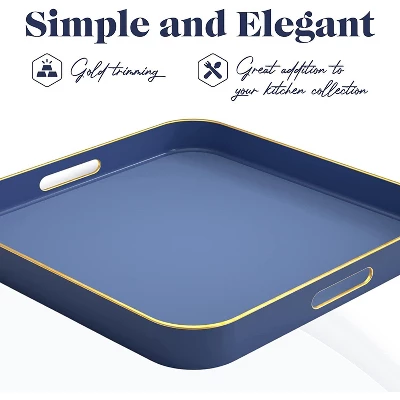 American Atelier Blue Square Large Tray With Gold Trimming & Handles 3 American Atelier Blue Square Large Tray With Gold Trimming & Handles - Image 3